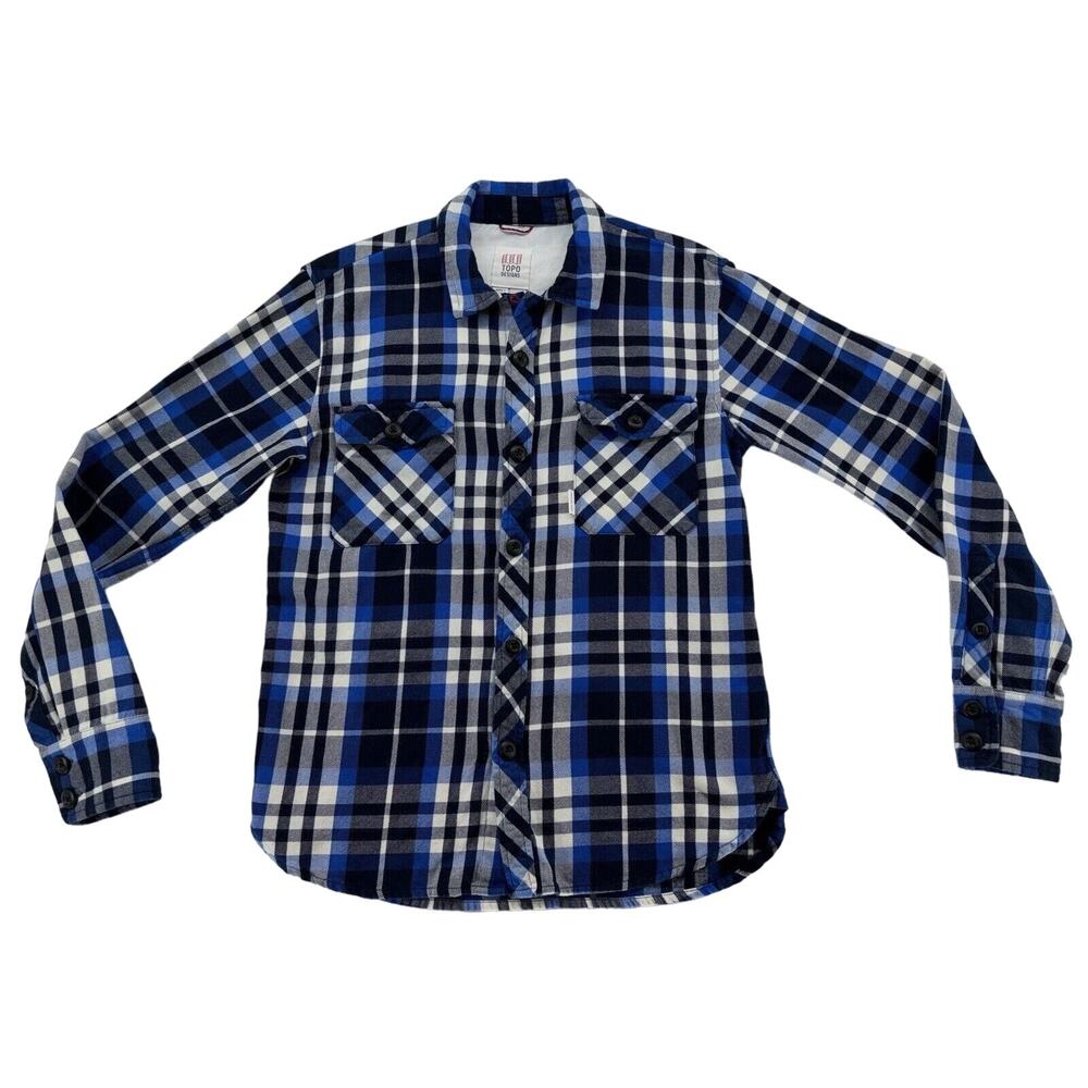Topo Designs Men's Flannel Shirt‎ Small Blue Plaid LS Outdoors Gorpcore Western